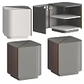 Modern Bedside Table Designs In Gray White With Open Shelves And Drawers 3d model