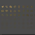 Gold Icon Collection With Various Symbols On Gray Background Including House Plane Phone And Envelope