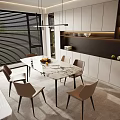 Modern Restaurant Interior Design With Dining Table Chairs Hanging Lights And Wine Rack Open Layout 3d model