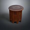 Traditional Wooden Round Dining Table Set With Carved Tabletop And Lattice Side Panels