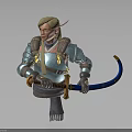 Elven Warrior In Blue Armor With White Fox And Curved Sword