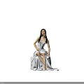 Fashion Model in White Elegant Gown with Long Hair Sitting on White Stool Multiple Angles 3d model