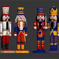 Set of Colorful Nutcracker Dolls with Traditional Soldier and King Costumes on Wooden Bases