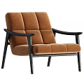 Modern Beige Accent Chair With Black Wooden Armrests And Legs Design