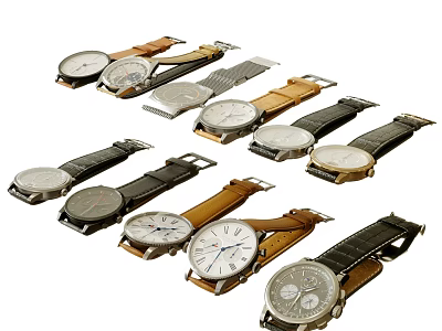 Various Style Watches With Different Colored Straps And Diverse Dial Designs 3d model