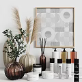 Daily Bath Essentials With Green Plants Reed Diffusers Ceramic Vases And Decorative Art 3d model