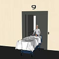 Hospital Elevator On Floor 9 With Nurse And Patient Stretcher Bed