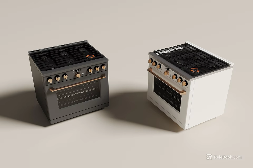 Stylish Black And White Gas Range Ovens Modern Design For Kitchen Cooking Appliances 3d model 