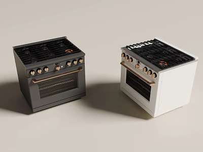Stylish Black And White Gas Range Ovens Modern Design For Kitchen Cooking Appliances 3d model