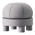 Modern Gray and White Round Ottoman with Fabric Upholstery Wooden Base and Legs