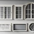 White Frame Casement Windows In Various Designs With Glass Panes And Different Shapes