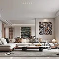Modern Living Room Interior With Large Sofa Artwork And Windows 3d model