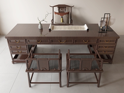 Chinese Style Desk and Chair Desk Table Single Chair 3d model