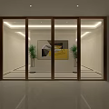 Modern Front Desk Reception Area With Decorative Painting And Potted Plants