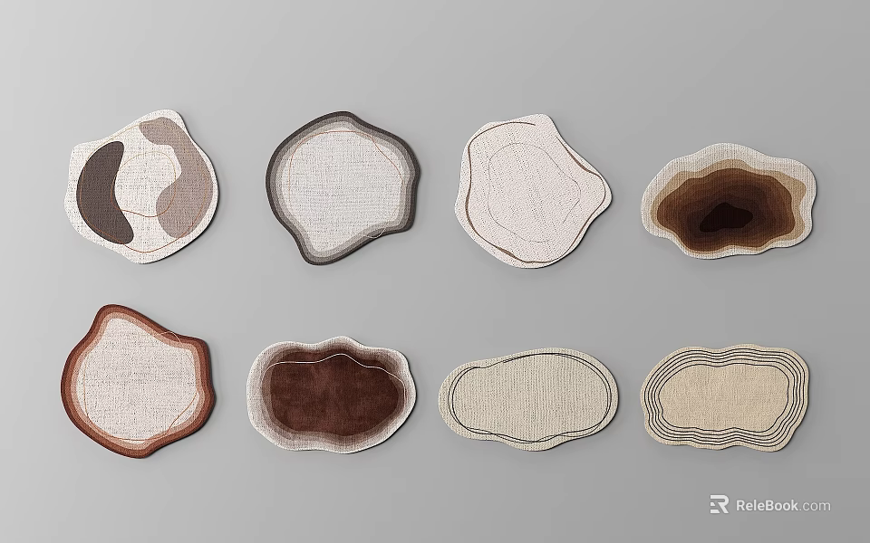 Collection of Styled Rugs with Diverse Shapes Textures and Colors 3d model 