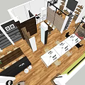 Public Office Area Featuring Brown Leather Sofa Black Coffee Table Floor Lamp And Wooden Floor