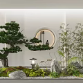 Serene Garden Courtyard With Pine Tree Bamboo Rocks Stone Lantern And Green Plants