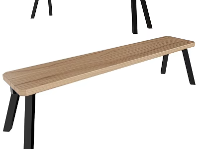 Durable Modern Public Bench Featuring Wooden Seat And Black Metal Legs 3d model