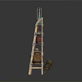 Wooden Multi Layer Storage Shelf With Ceramic Jars And Bottles