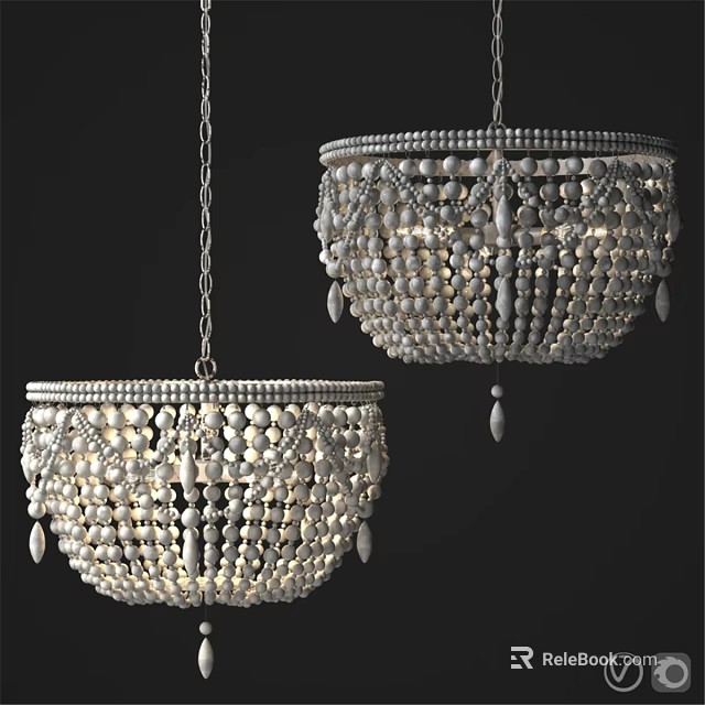 Elegant Crystal Beaded Chandeliers With Hanging Chains And Pearl Decorations 3d model 