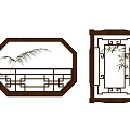Traditional Carved Windows With Wooden Frame Classic Patterns And Bamboo Background