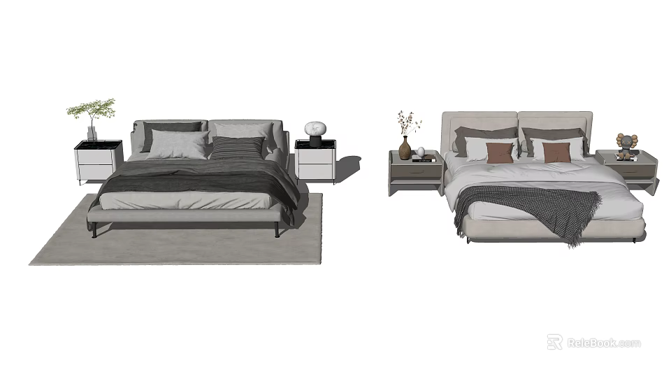 Stylish Double Bed Design With Bedside Tables And Decor Items In Modern Bedroom 3d model