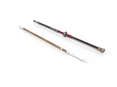 Traditional Weapon Spears with Wooden Shaft Metal Spearhead and Black Shaft Red Decorations 3d model
