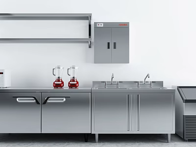 Modern Kitchen Interior Featuring Stainless Steel Appliances Cabinets Sink And Coffee Makers 3d model