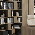 Modern Wooden Office Desk With Computer Bookshelves Books And Decorative Items