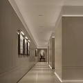 Modern Office Corridor Interior With Gray Walls Seating Green Plants And Soft Lighting 3d model