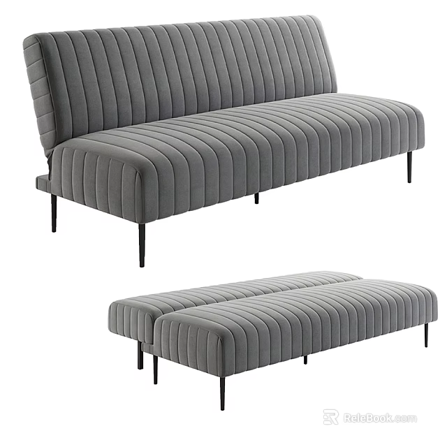 Modern Gray Sectional Sofa With Vertical Tufted Design And Matching Ottoman 3d model