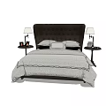 Classic Double Bed With Tufted Dark Headboard And Bedside Table Lamps 3d model