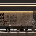 Traditional Chinese Tea House With Calligraphy Wall And Terracotta Sculpture