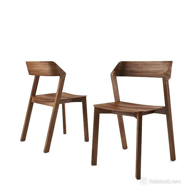 Two Modern Wooden Dining Chairs With Sleek Backrest And Sturdy Structure 3d model