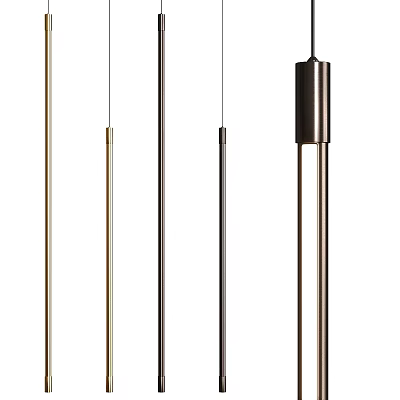 Modern Slim Cylindrical Pendant Lights With Metal Finish In Gold Silver Black Bronze 3d model