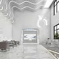 Modern Luxury Reception Lobby With Wavy Ceiling Marble Floor And Cozy Waiting Lounge Space