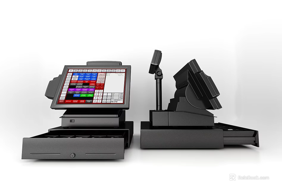 Modern Commercial POS System With Touchscreen Display And Barcode Scanner Cash Drawer 3d model