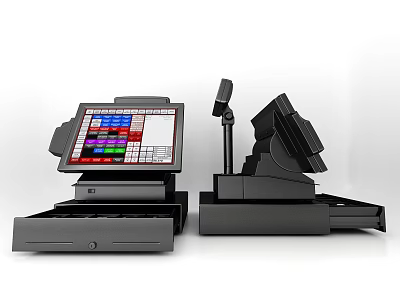 Modern Commercial POS System With Touchscreen Display And Barcode Scanner Cash Drawer 3d model