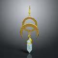 Intricate Golden Sculpture Carving With Double Circular Ring Design And Crystal Pendant