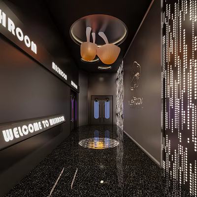 Modern KTV Corridor Interior With Stylish Lighting And Decor 3d model