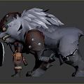 Knight In Red Armor With Star Shield Standing By Giant White Fur Beast
