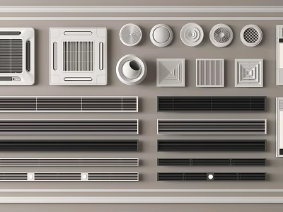 Various Types of Air Conditioner Vents in White and Black Decorative Design 3d model