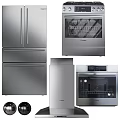 Stainless Steel Kitchen Appliances Set Including Refrigerator Dishwasher Oven And Freezer