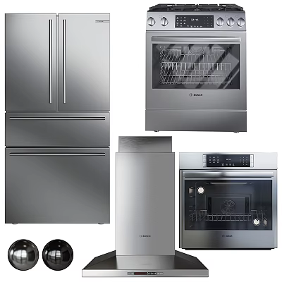 Stainless Steel Kitchen Appliances Set Including Refrigerator Dishwasher Oven And Freezer 3d model