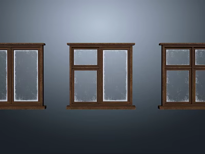 Three Classic Casement Windows With Wooden Frame And Transparent Glass Design 3d model
