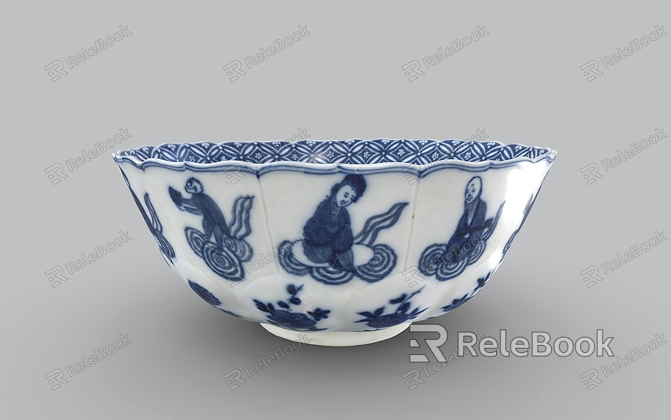 Chinese Porcelain Bowl Blue and White Porcelain Ceramic Utensils Cultural Relics and Antiques model