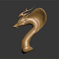3D Rendered Shiny Golden Dragon Sculpture With Detailed Head And Curved Neck