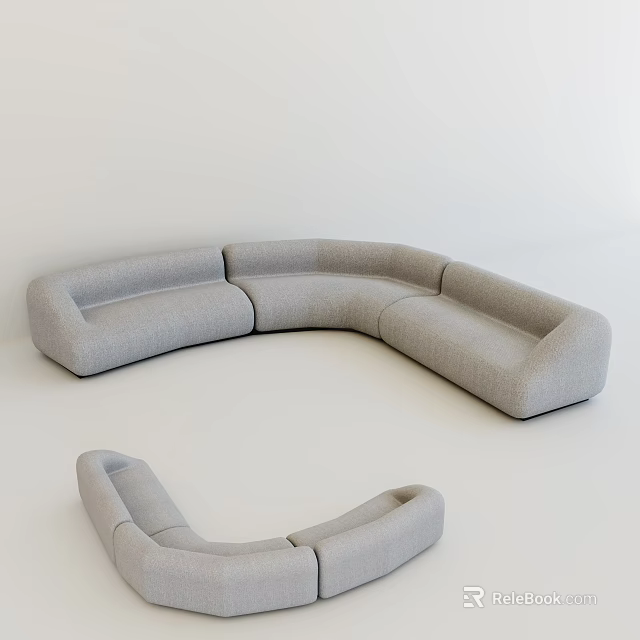 Modern Irregular Shaped Sofa with Curved Design and Light Gray Fabric 3d model