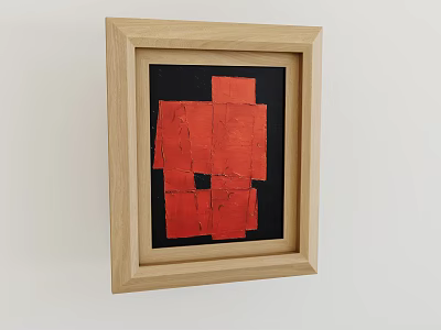 Abstract Red Geometric Oil Painting With Wooden Frame And Black Background 3d model