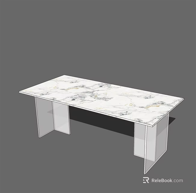 Modern Marble Top Dining Table With Sleek White Frame Legs Design 3d model 